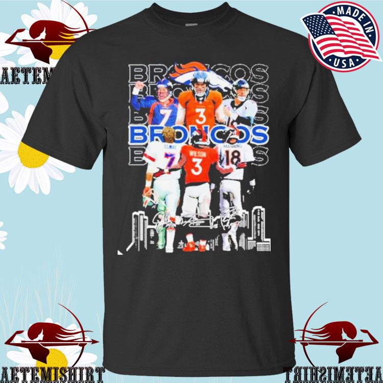 Denver broncos 7 john elway 3 russell wilson 18 peyton manning signatures  shirt, hoodie, sweater, long sleeve and tank top