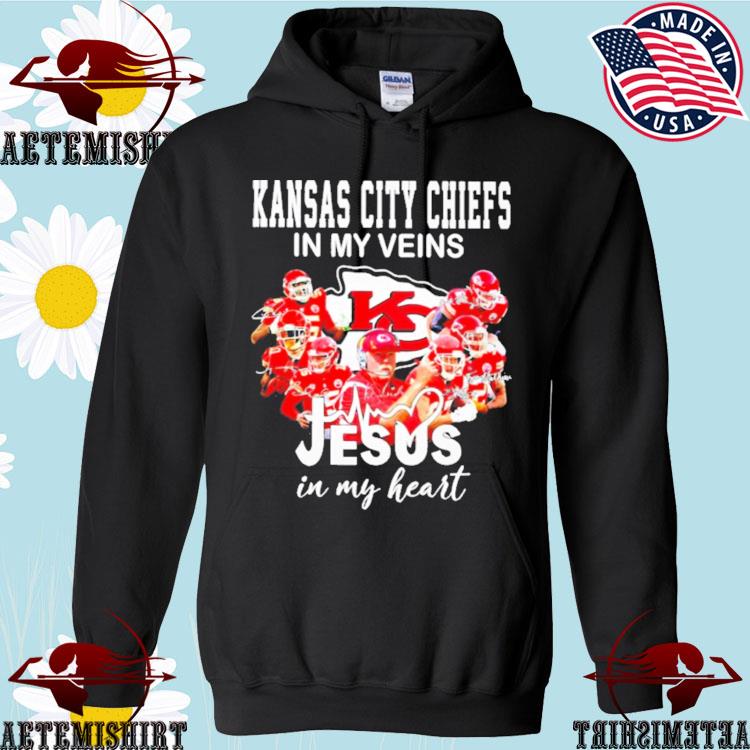 Best Kansas City Chiefs in my veins Jesus in my heart shirt, hoodie,  sweater, long sleeve and tank top