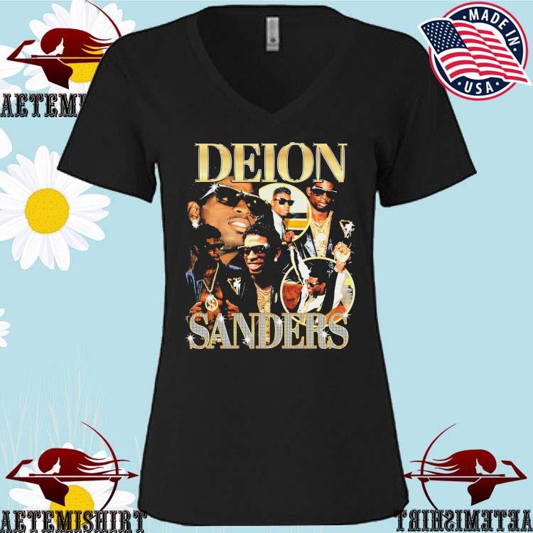 Women's Deion Sanders Backer V-Neck T-Shirt - Ash - Tshirtsedge