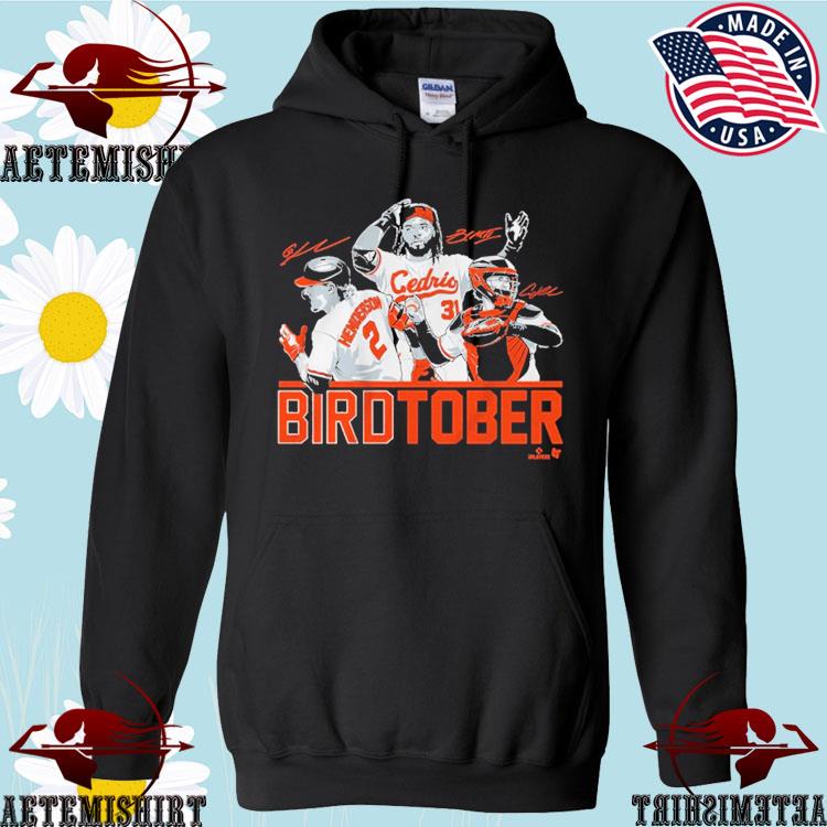 Adley Rutschman, Gunnar Henderson, And Cedric Mullins Birdtober Signatures  T-shirt,Sweater, Hoodie, And Long Sleeved, Ladies, Tank Top