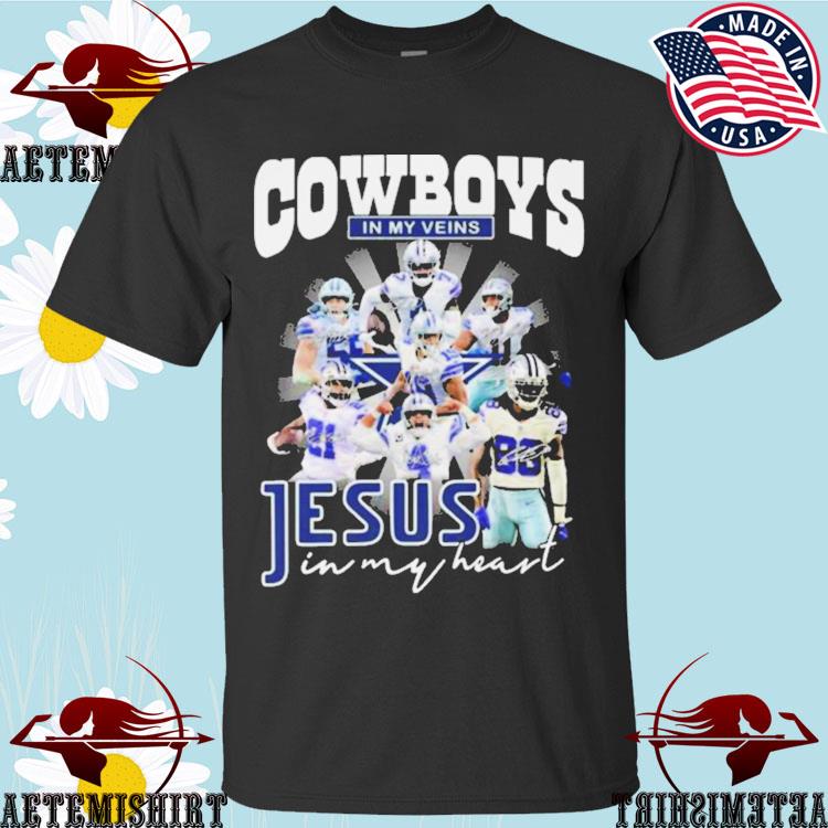 Funny Dallas Cowboys in my veins Jesus in my heart signatures shirt,  hoodie, sweater, long sleeve and tank top