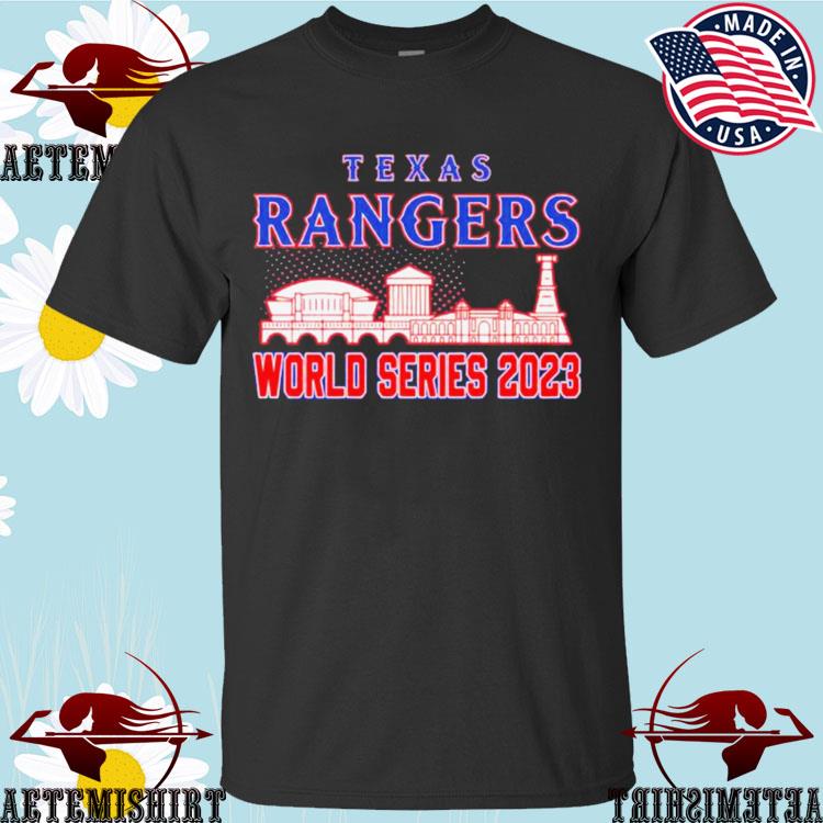 Official texas Rangers World Series 2023 Champions Skyline T-shirts